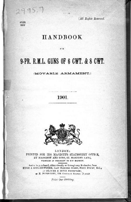 Handbook for 9-pr R.M.L guns of 6 cwt and 8 cwt, moveable armament (1901)